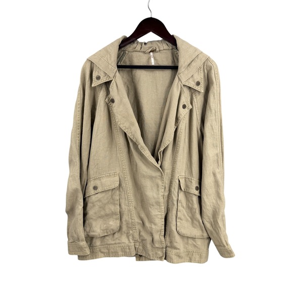 Free People Jackets & Blazers - Free People Linen Jacket Hooded Utility Oversized Beige Small